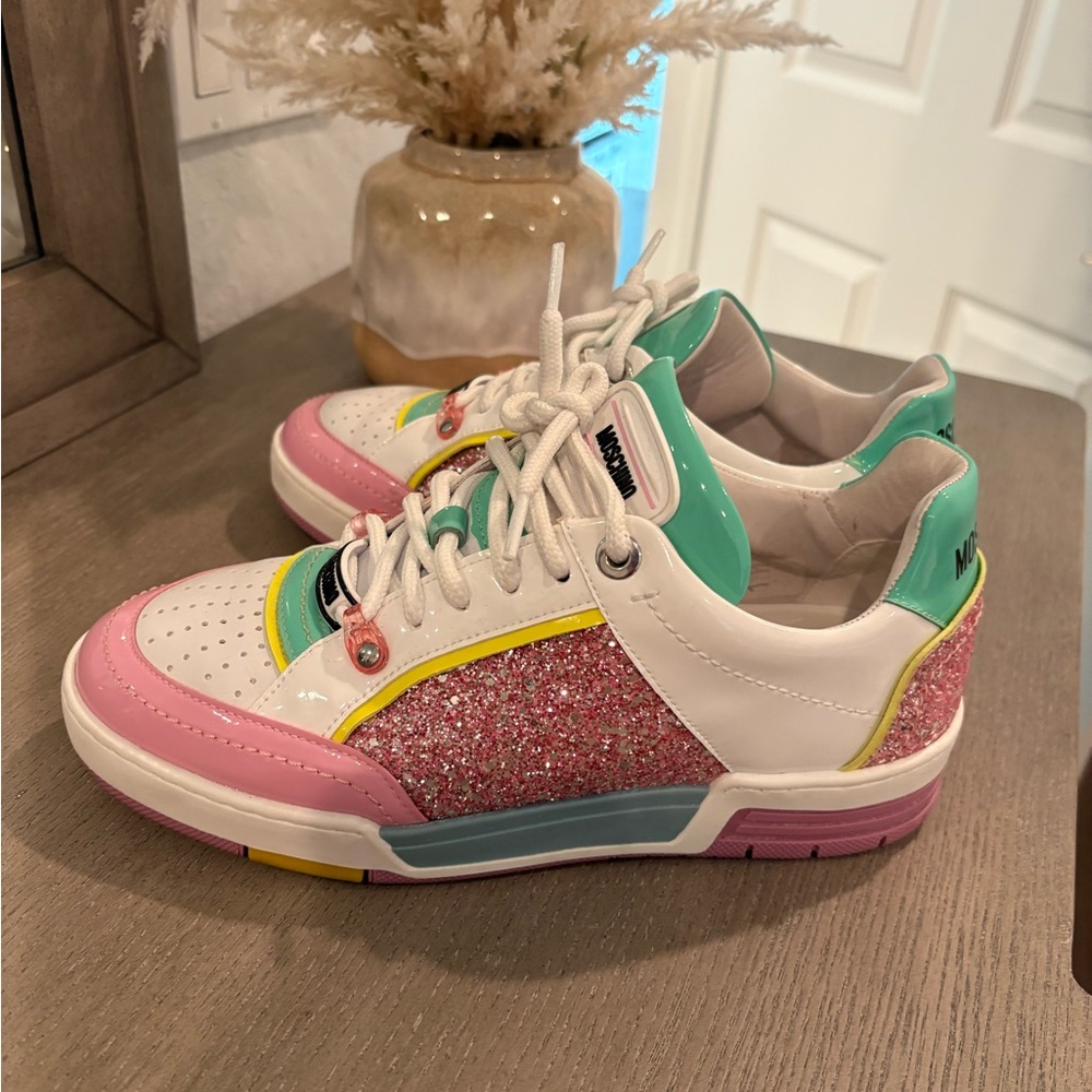 Women's Moschino Pastel / Pink Glitter Low Top Sneakers - Picture 7 of 11